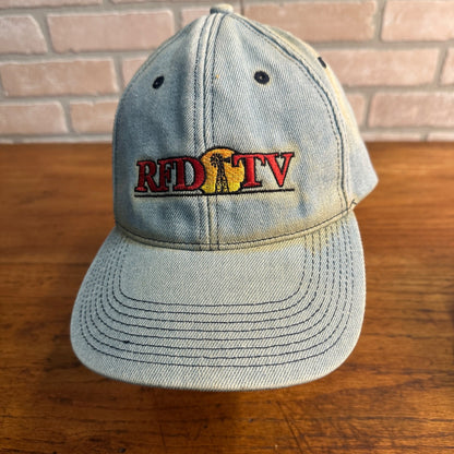 Vtg RFD TV Hat Cap Denim Farmer Trucker Jean Embroidered Rural Media Group