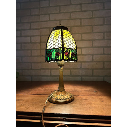 Rare Vintage 1920s HANDEL Signed Trellis Rose Glass Shade Desk Lamp