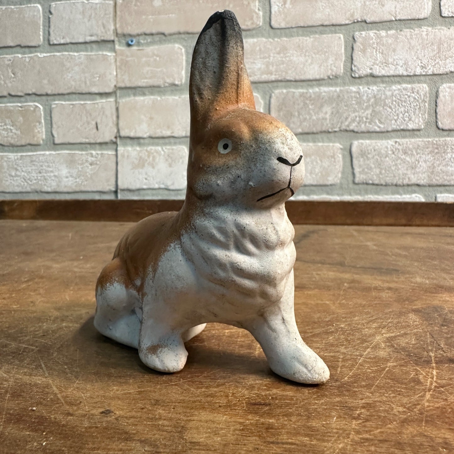 VINTAGE EASTER BUNNY RABBIT CARROT PLASTER PAPER MACHE CANDY CONTAINER  GERMANY