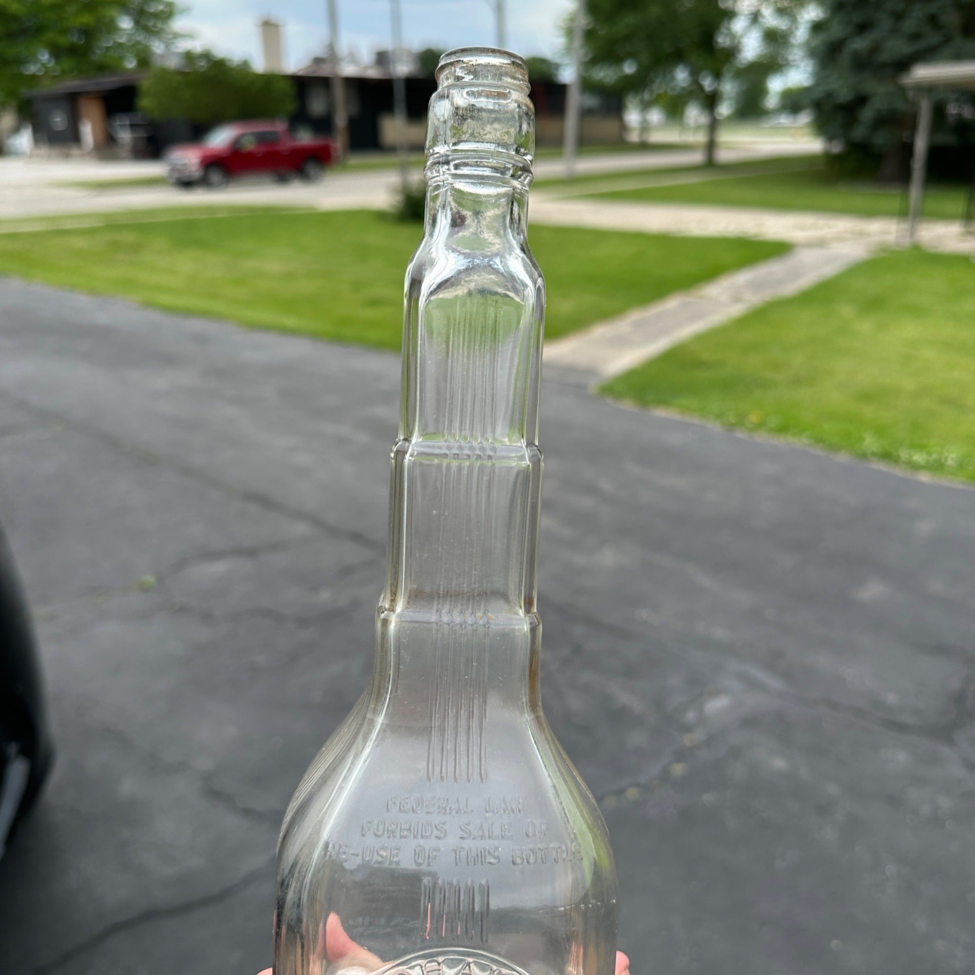 NEAT 1949 Vintage Mohawk Liqueur Liquor Whiskey Bottle Embossed Tower Shaped