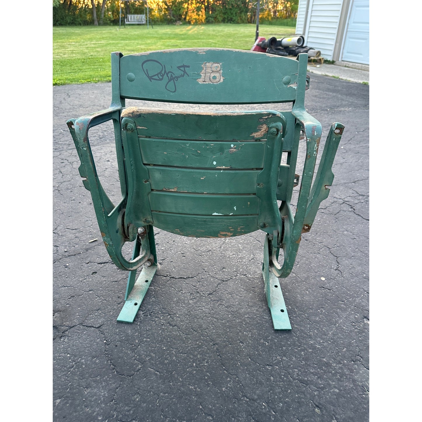 Original Milwaukee Brewers County Stadium Wooden Seat Signed by Robin Yount #18