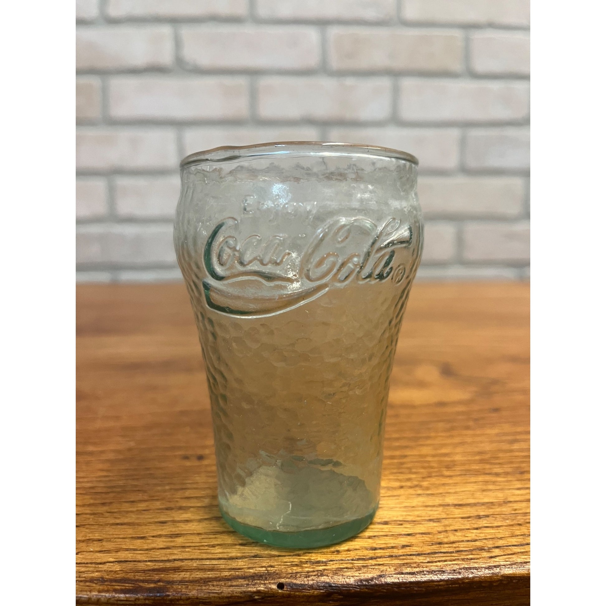 Vintage Enjoy Coca Cola / Coke Dimpled Green Pebble Fountain Glass 4"
