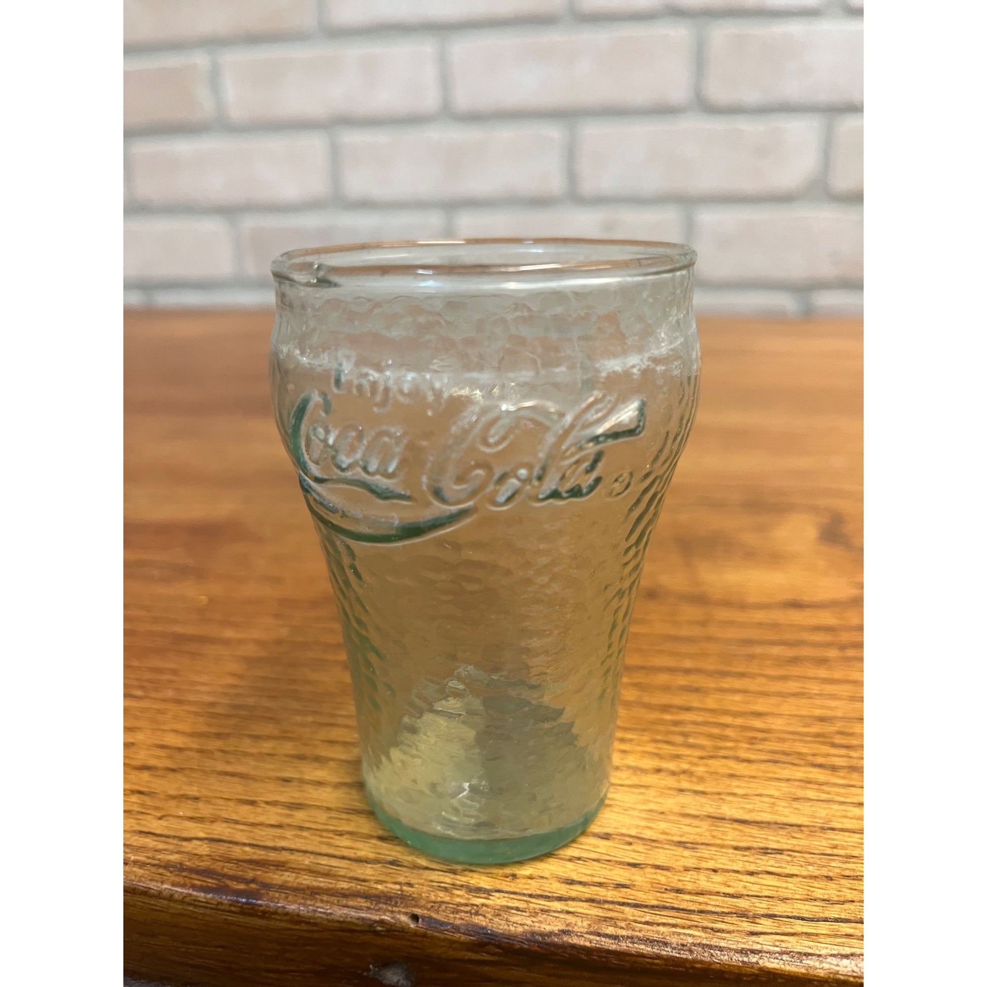 Vintage Enjoy Coca Cola / Coke Dimpled Green Pebble Fountain Glass 4"