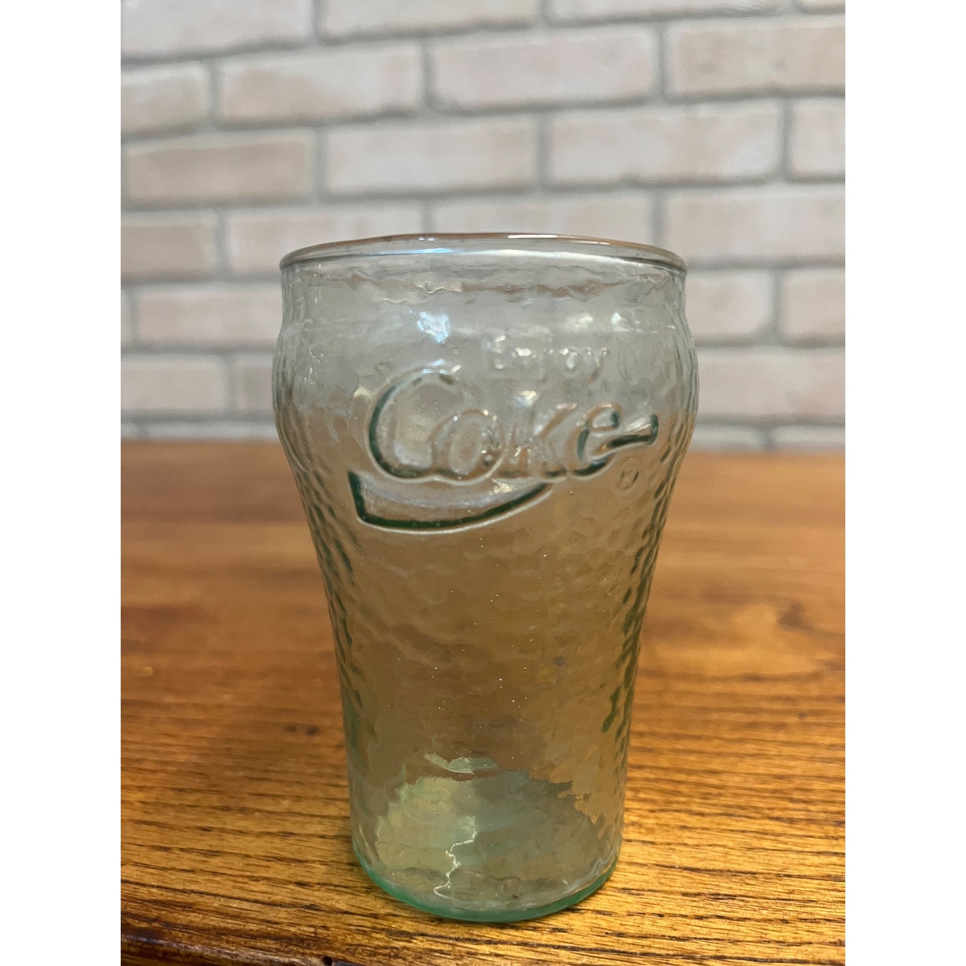Vintage Enjoy Coca Cola / Coke Dimpled Green Pebble Fountain Glass 4"