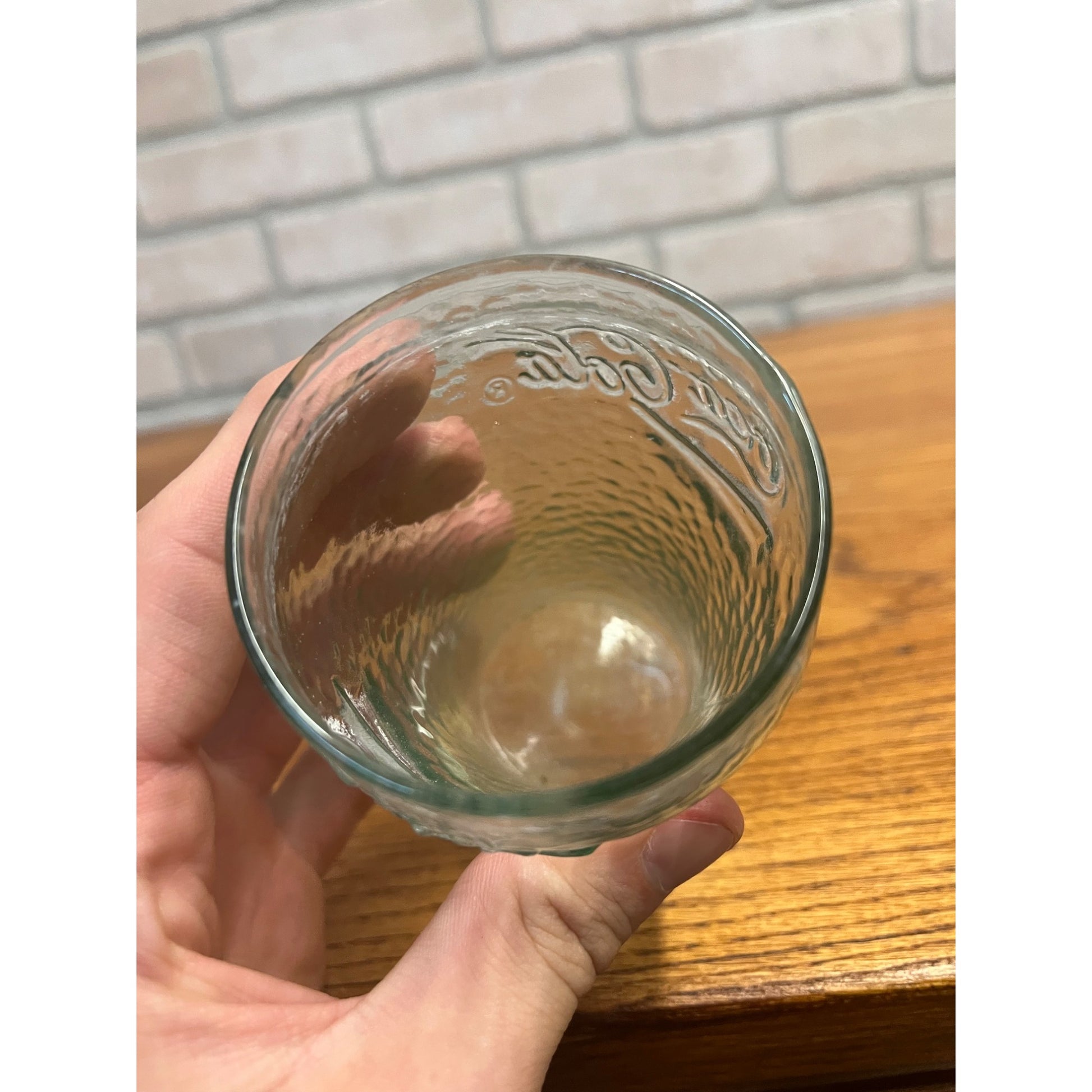 Vintage Enjoy Coca Cola / Coke Dimpled Green Pebble Fountain Glass 4"
