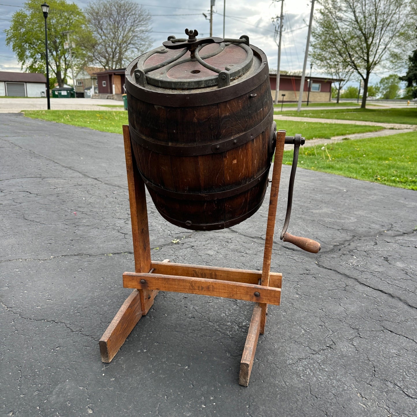 Antique Wooden Butter Churn on Stand No 0. Primitive Dairy Rustic Decor