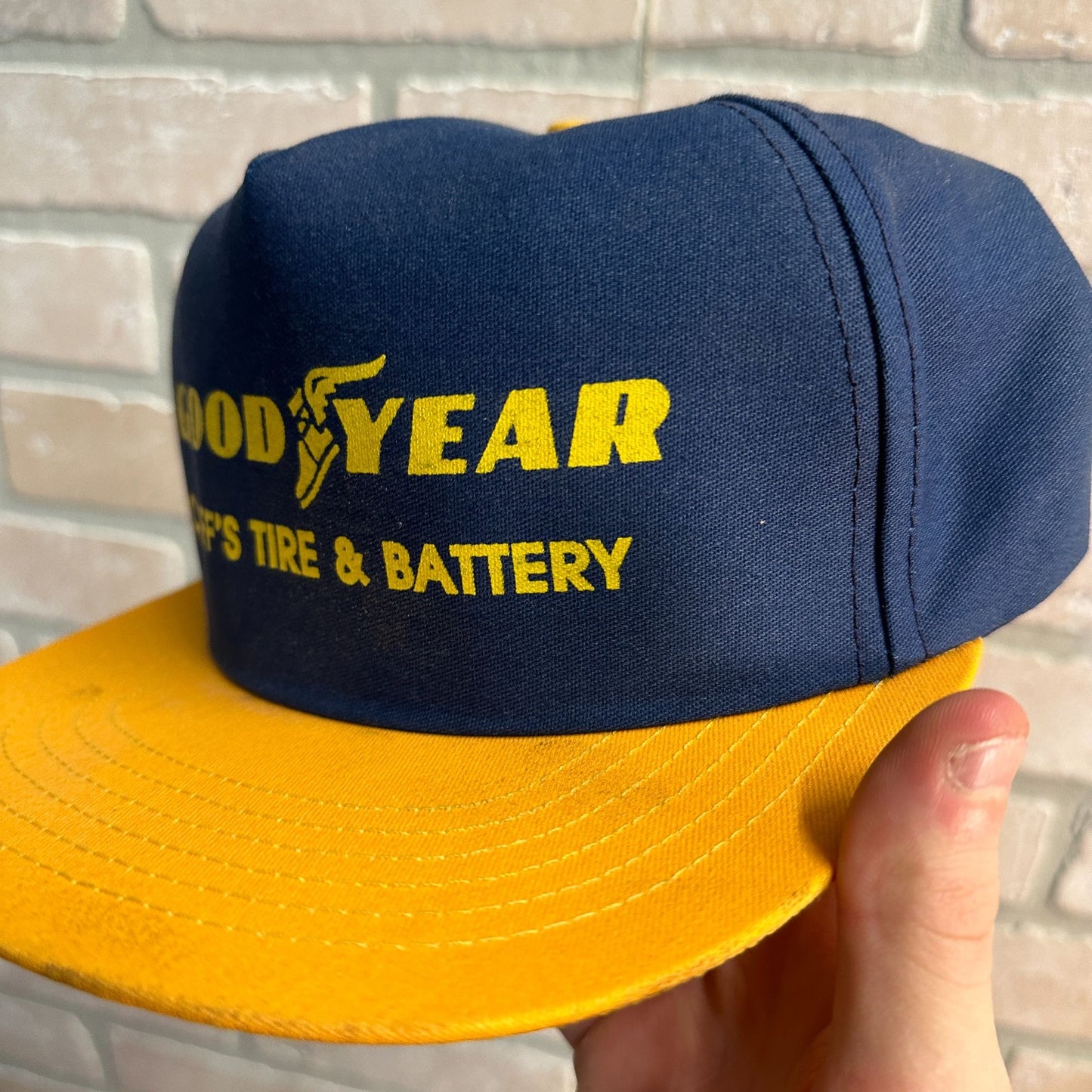 VINTAGE OSHKOSH WIS CLIFFS TIRE GOODYEAR RETRO SNAPBACK HAT USA MADE SERVICE STATION