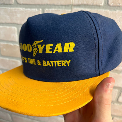 VINTAGE OSHKOSH WIS CLIFFS TIRE GOODYEAR RETRO SNAPBACK HAT USA MADE SERVICE STATION