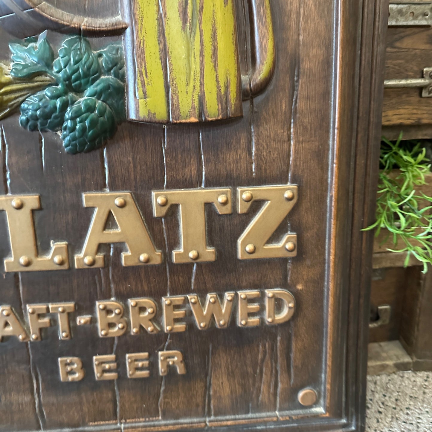 Vintage Blatz Beer Faux-Wood Plastic Drafter Brewed Beer Sign Tavern