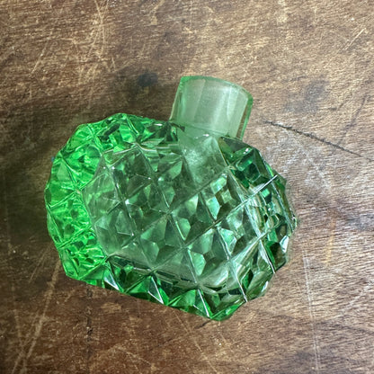 Vintage Small Uranium Glass Woman's Perfume Bottle 1.5" Tall - Glows UV Light