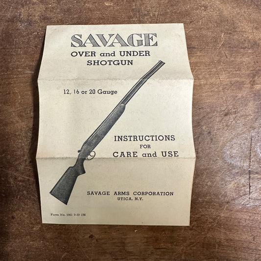 Vintage 1939 Savage Arms Corp. Over & Under Shotgun Instruction Manual Brochure