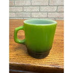 Vintage Fire King Anchor Hocking Gingham Olive Green / Black Stackable Mug (1)