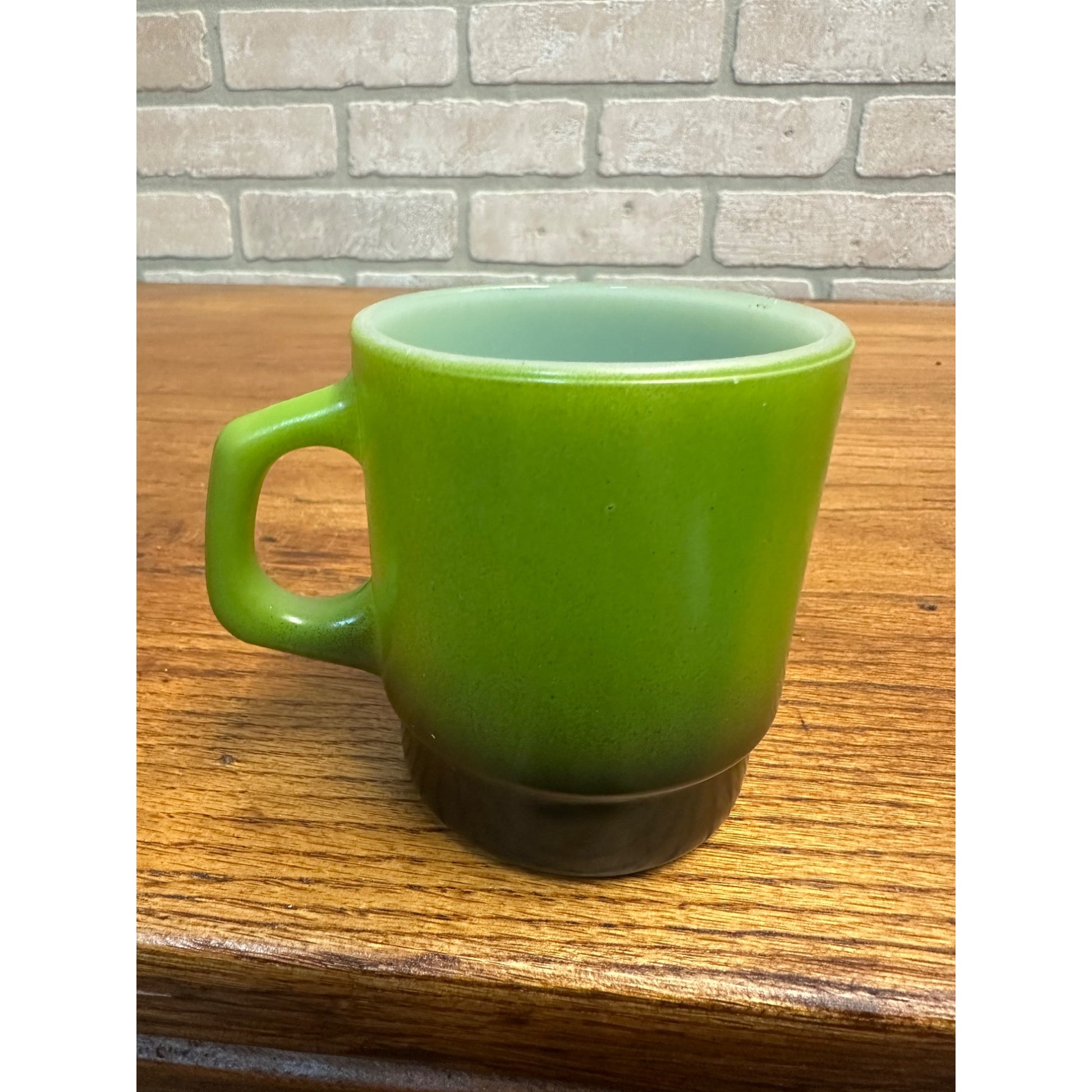 Vintage Fire King Anchor Hocking Gingham Olive Green / Black Stackable Mug (1)