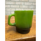 Vintage Fire King Anchor Hocking Gingham Olive Green / Black Stackable Mug (1)