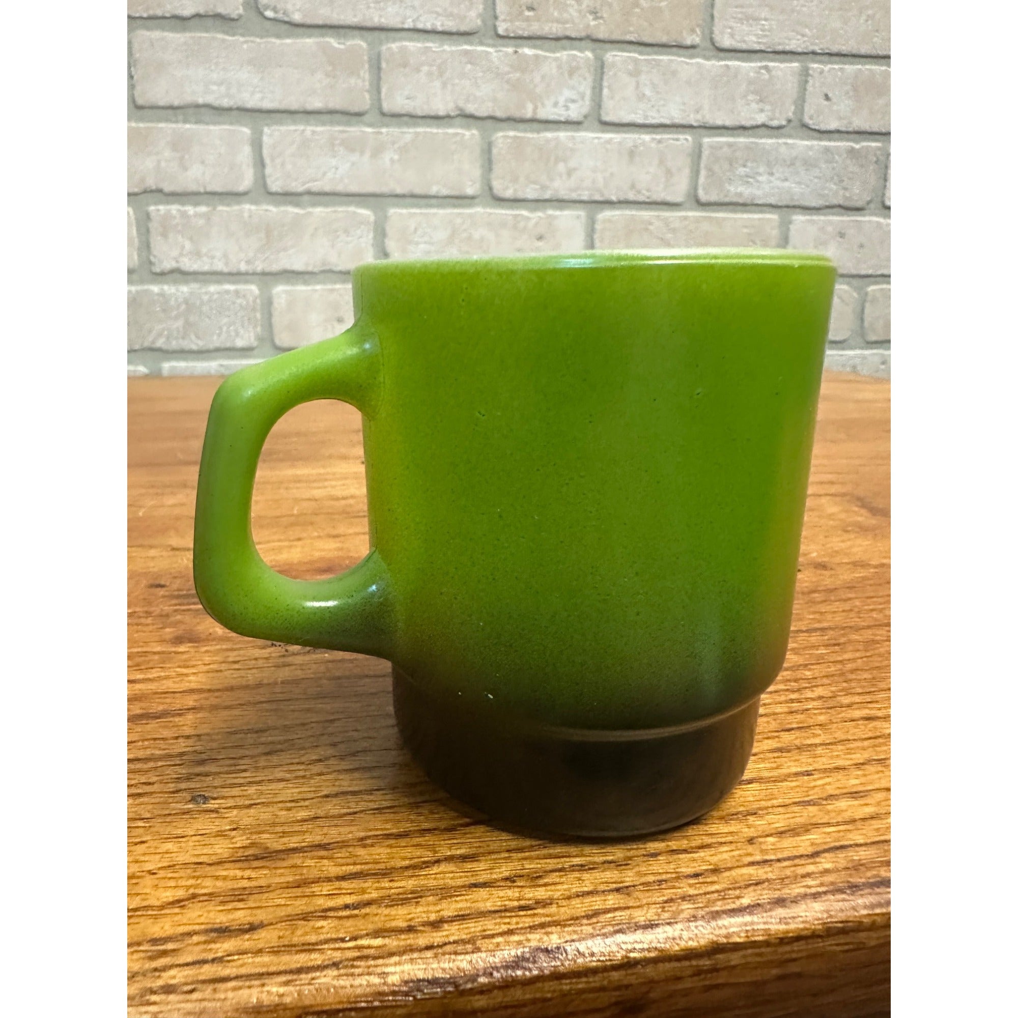 Vintage Fire King Anchor Hocking Gingham Olive Green / Black Stackable Mug (1)