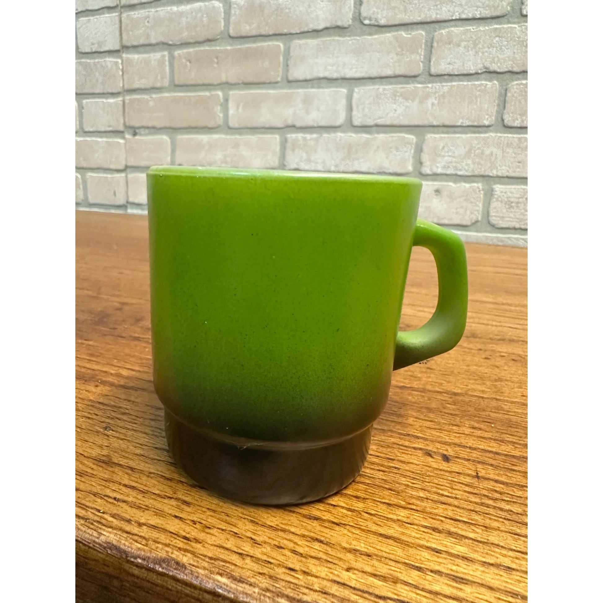 Vintage Fire King Anchor Hocking Gingham Olive Green / Black Stackable Mug (1)