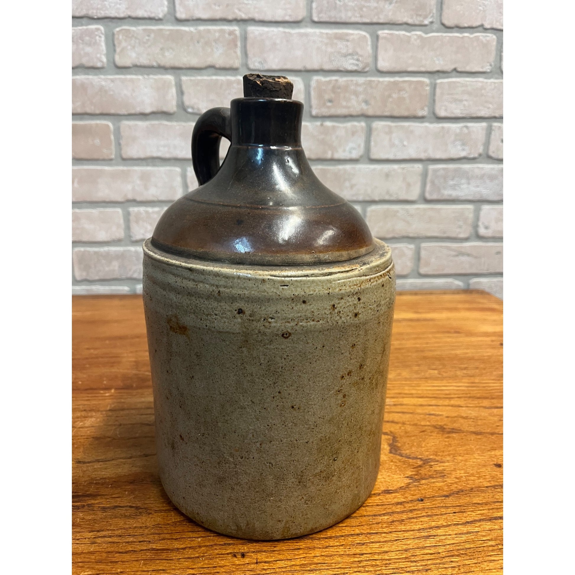 Antique Primitive Whiskey Stoneware Two-Tone Jug Crock Farmhouse Rustic