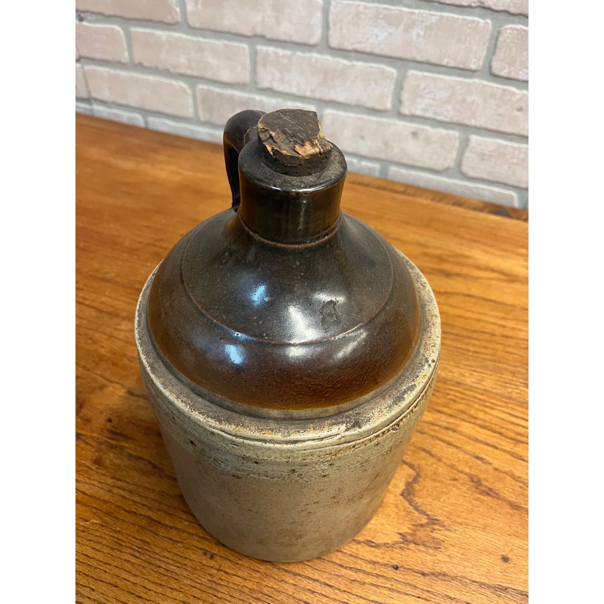 Antique Primitive Whiskey Stoneware Two-Tone Jug Crock Farmhouse Rustic