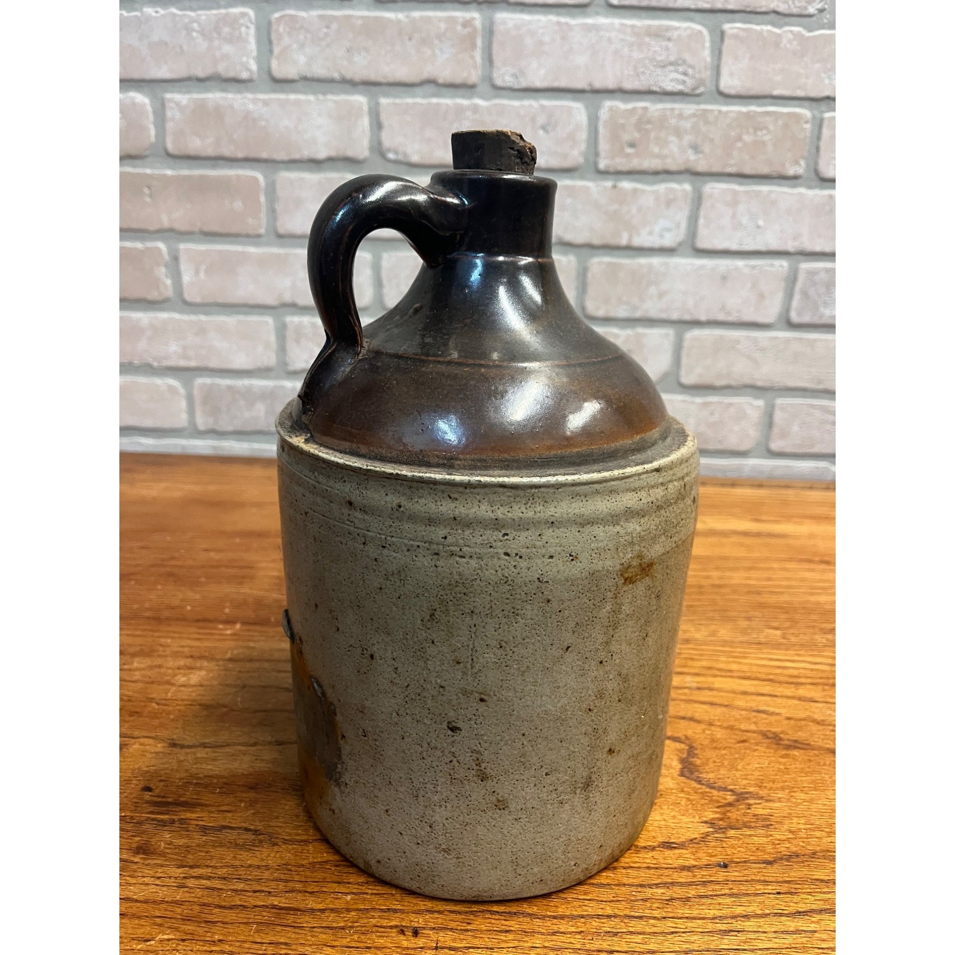 Antique Primitive Whiskey Stoneware Two-Tone Jug Crock Farmhouse Rustic
