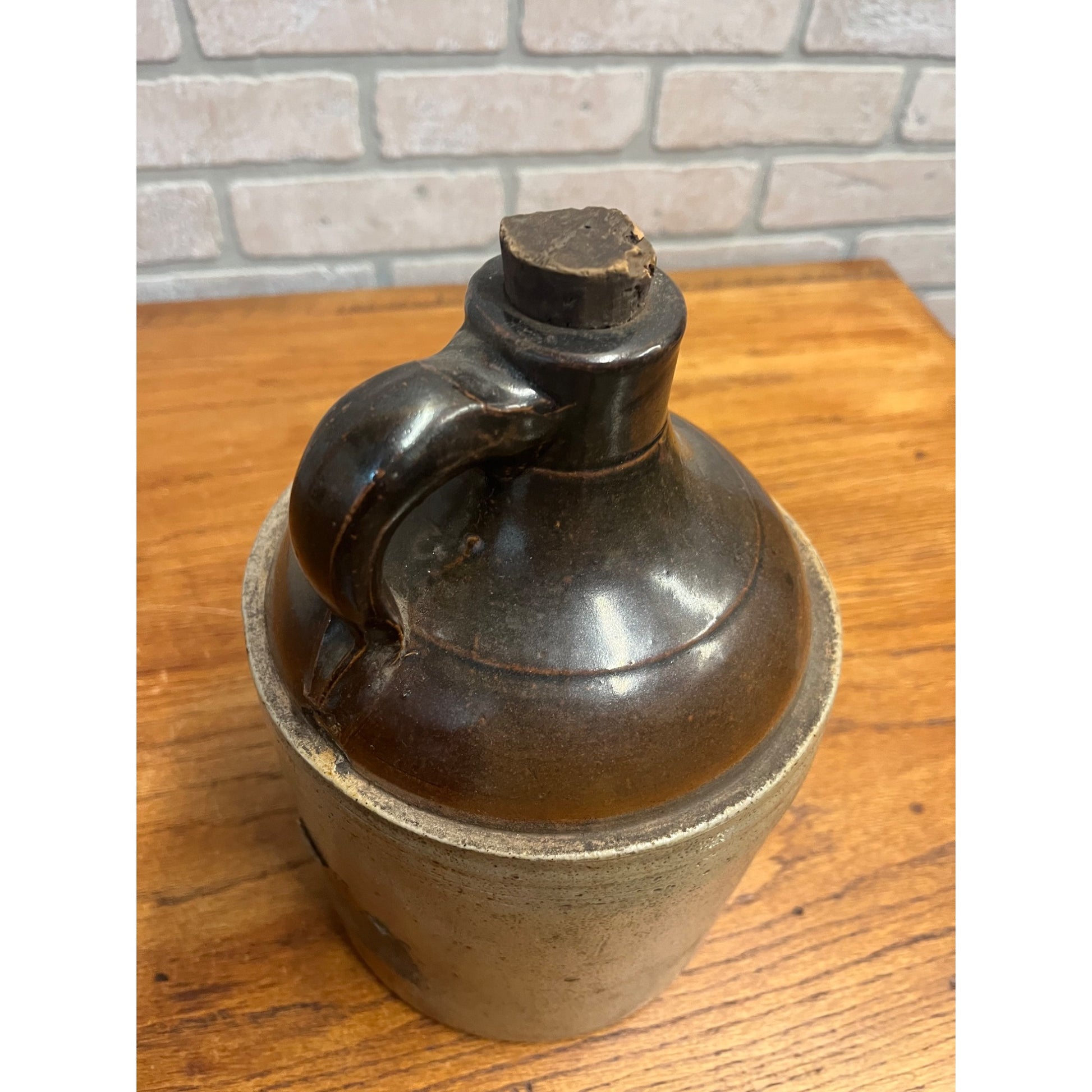 Antique Primitive Whiskey Stoneware Two-Tone Jug Crock Farmhouse Rustic