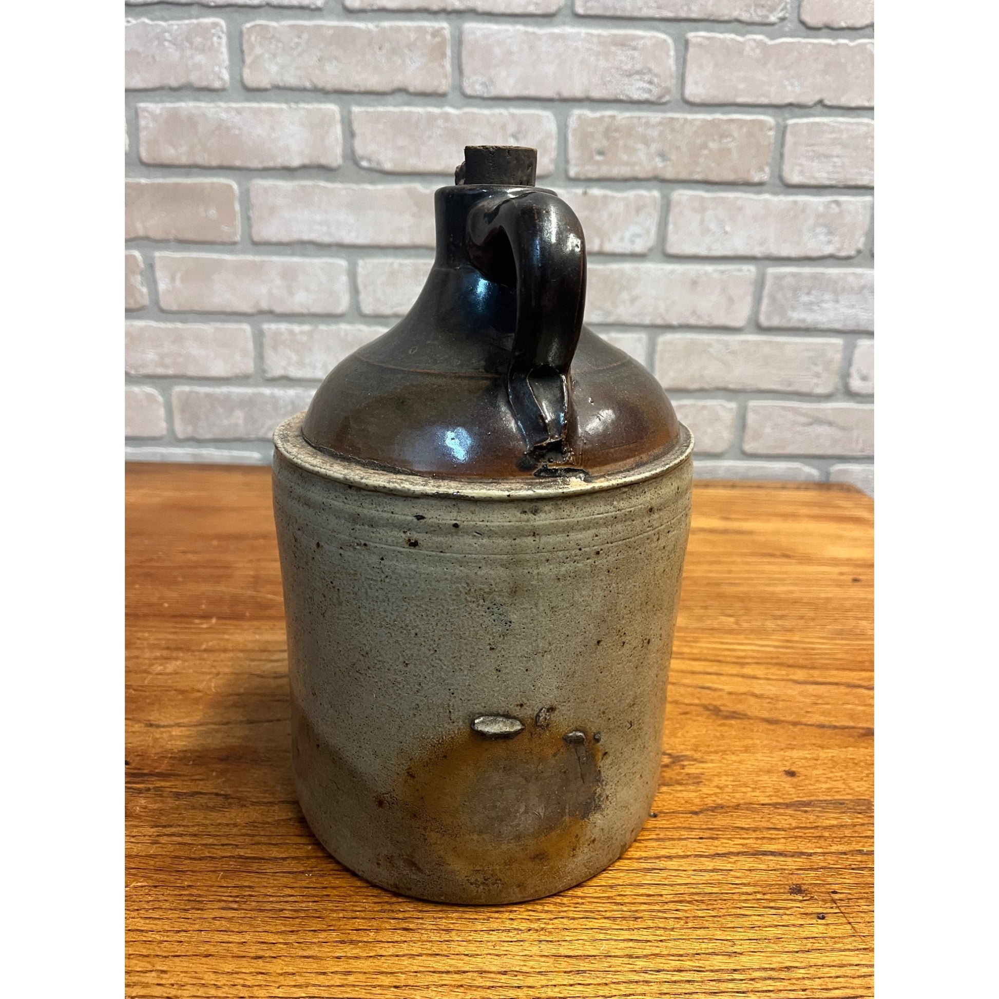 Antique Primitive Whiskey Stoneware Two-Tone Jug Crock Farmhouse Rustic