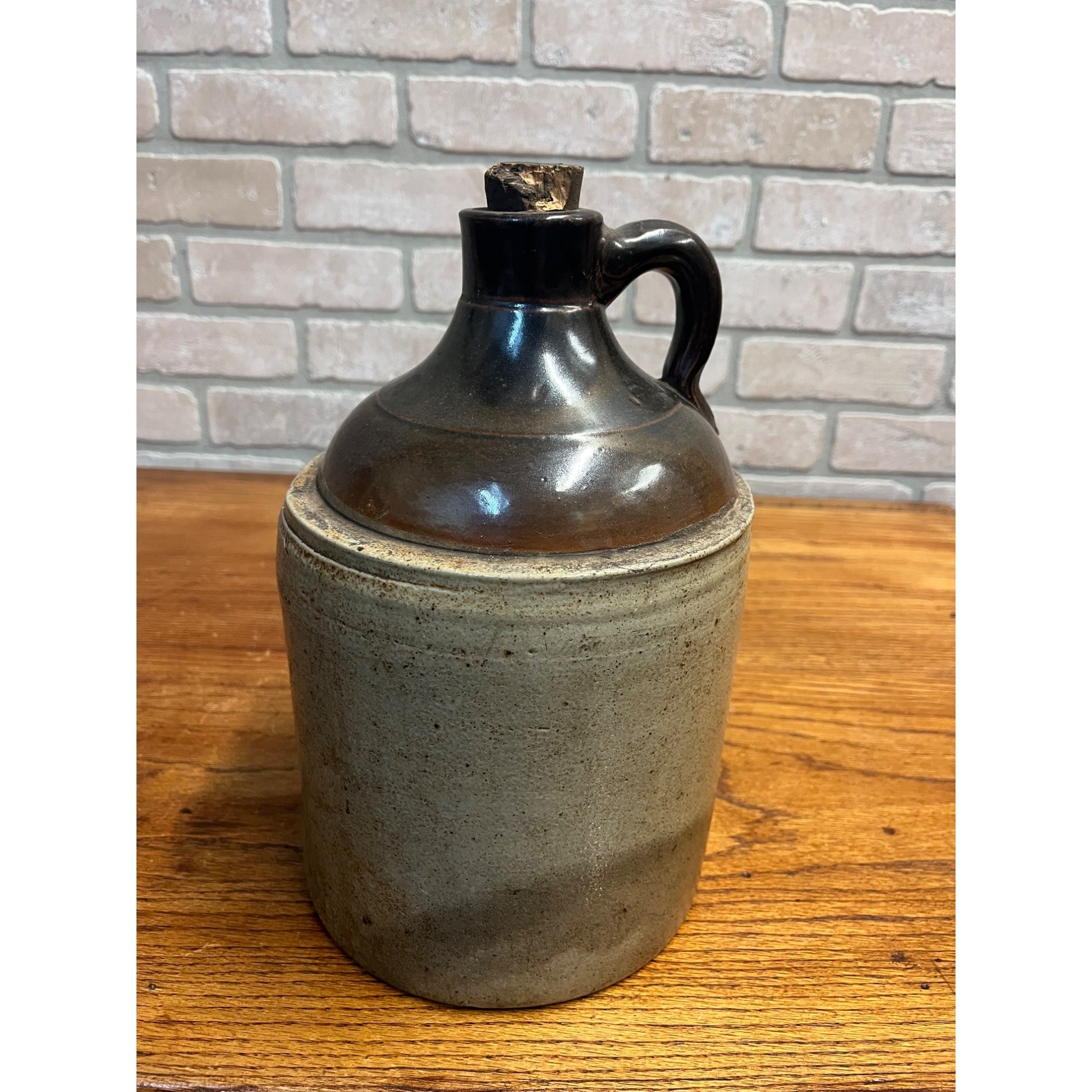 Antique Primitive Whiskey Stoneware Two-Tone Jug Crock Farmhouse Rustic