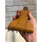 Primitive ANTIQUE Vintage LEATHER Nylon WEBBING / CARPET STRETCHER WOODEN TOOL