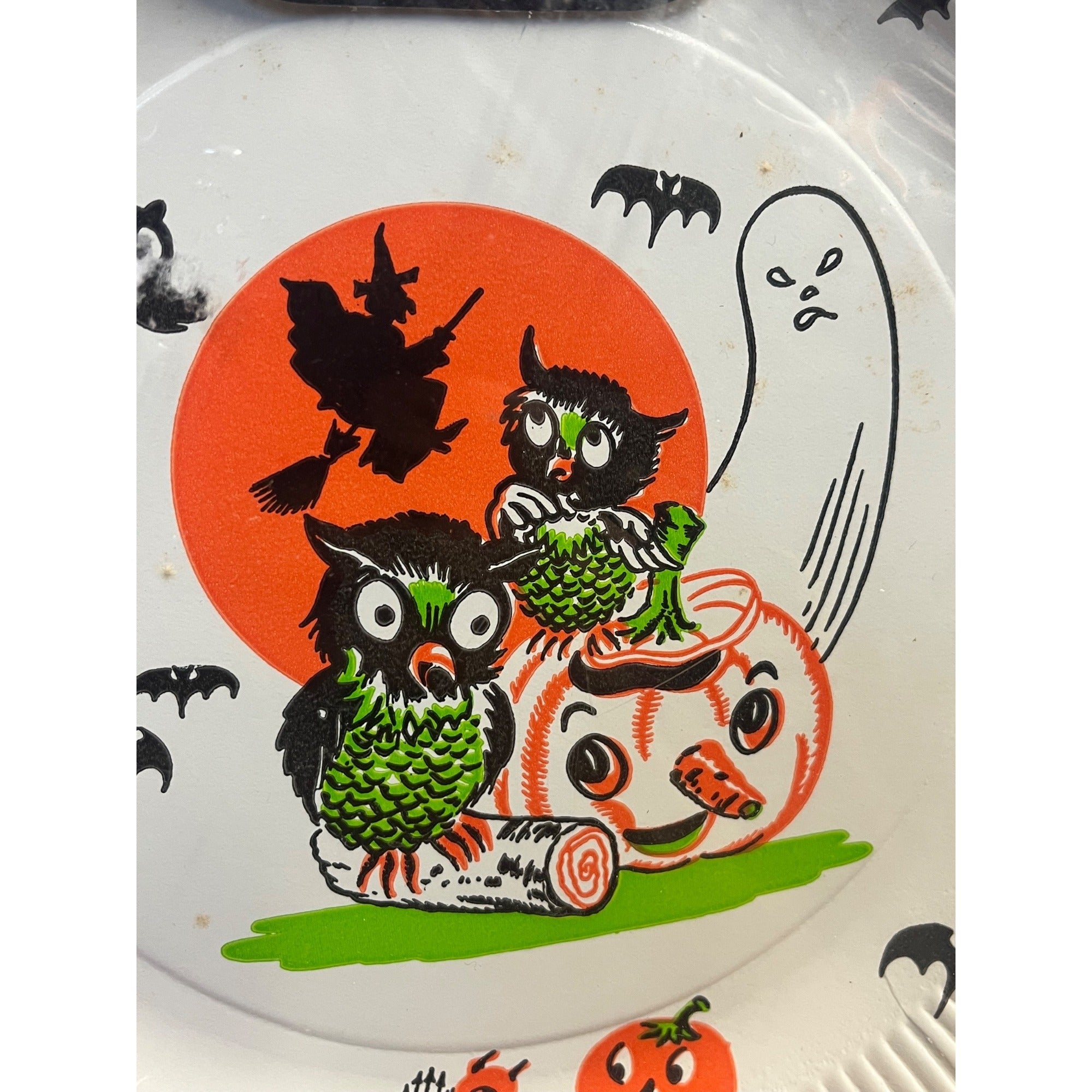 Vintage Halloween Sorg Products Co 9"" Party Plates Unopened Ghost Owl Devil