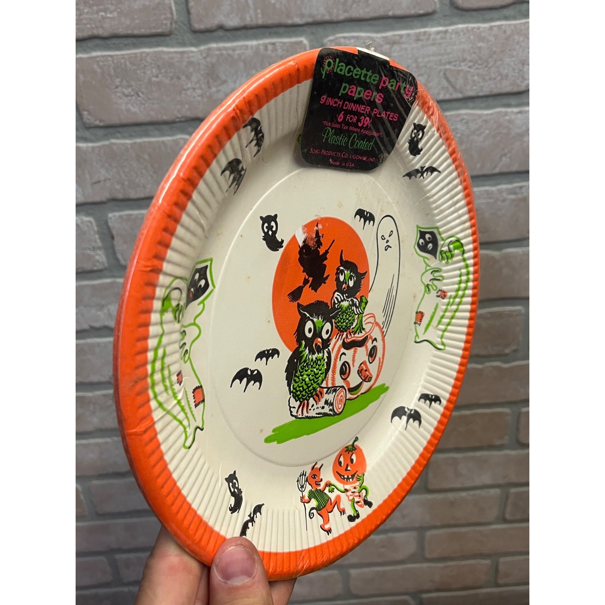 Vintage Halloween Sorg Products Co 9"" Party Plates Unopened Ghost Owl Devil