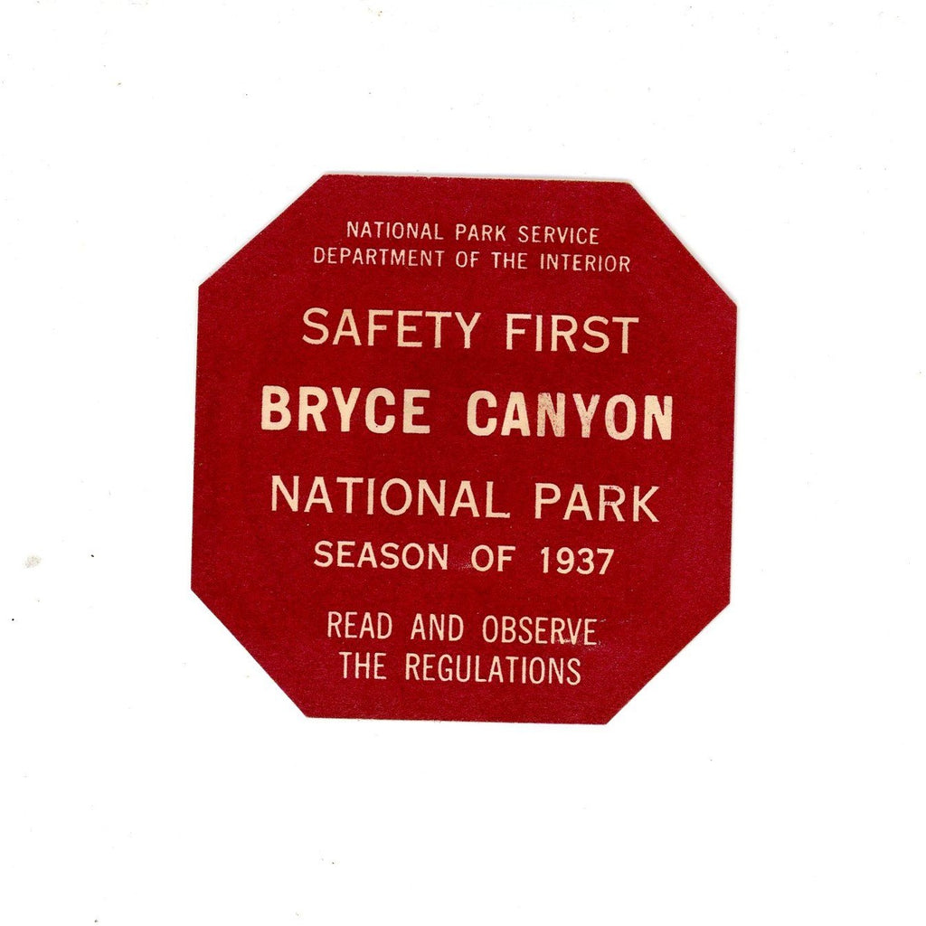 Scarce Original 1937 Window Decal Sticker from Bryce Canyon National Park