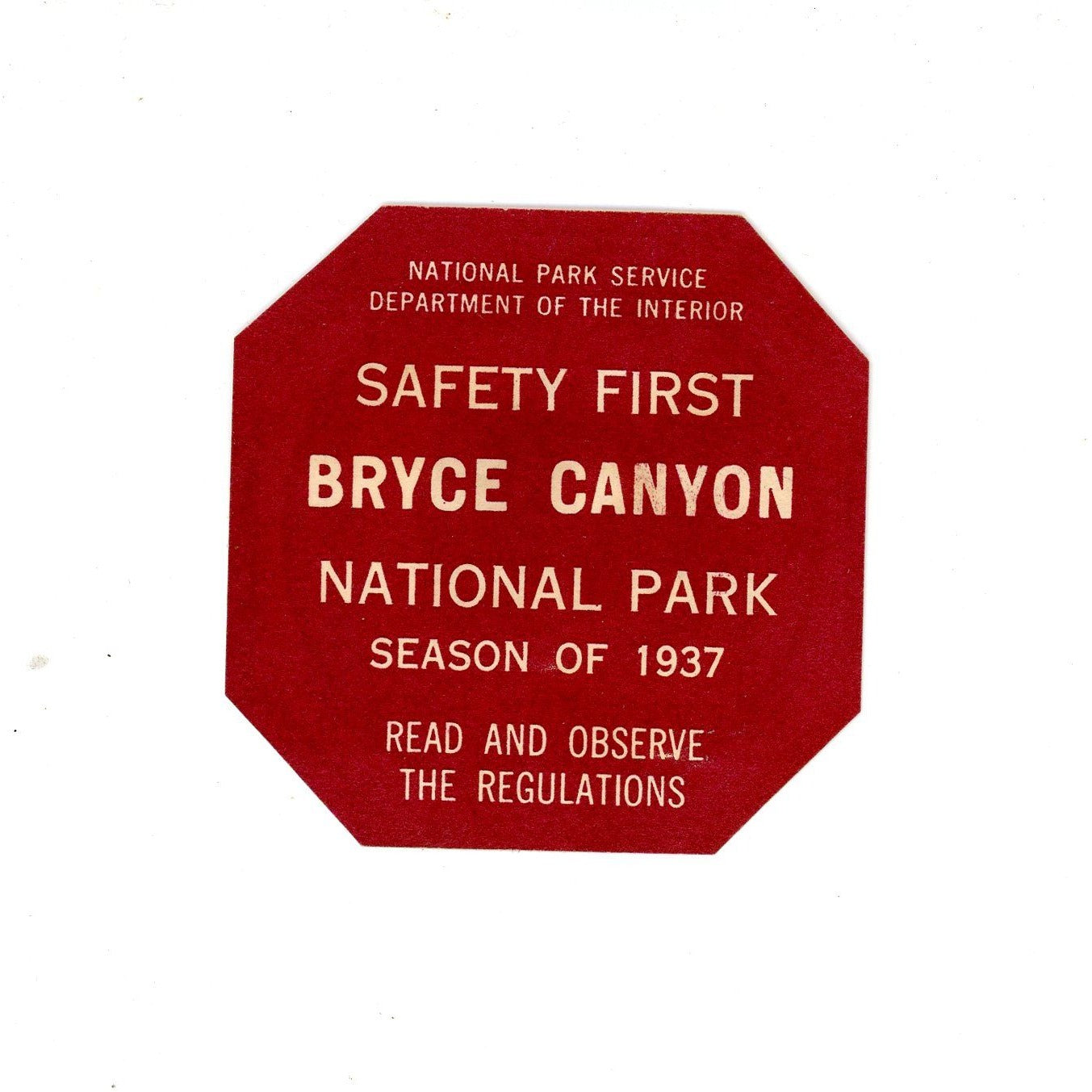 Scarce Original 1937 Window Decal Sticker from Bryce Canyon National Park