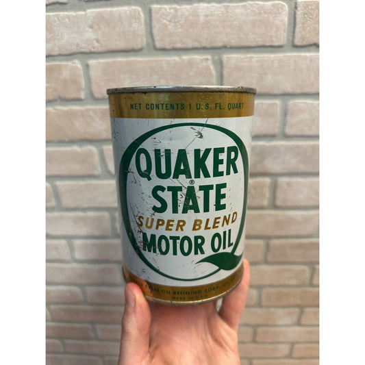 Vintage Quaker State Super Blend Motor 1 Quart Oil Can Metal Gas Advertising