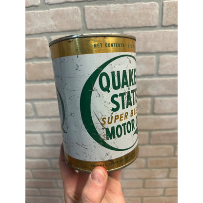 Vintage Quaker State Super Blend Motor 1 Quart Oil Can Metal Gas Advertising