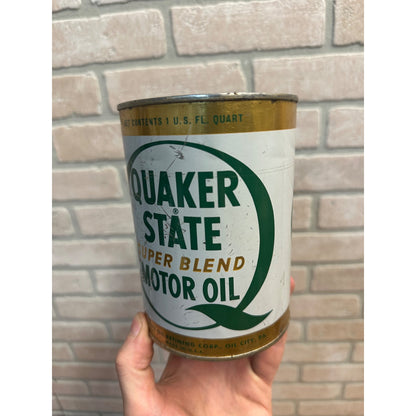 Vintage Quaker State Super Blend Motor 1 Quart Oil Can Metal Gas Advertising