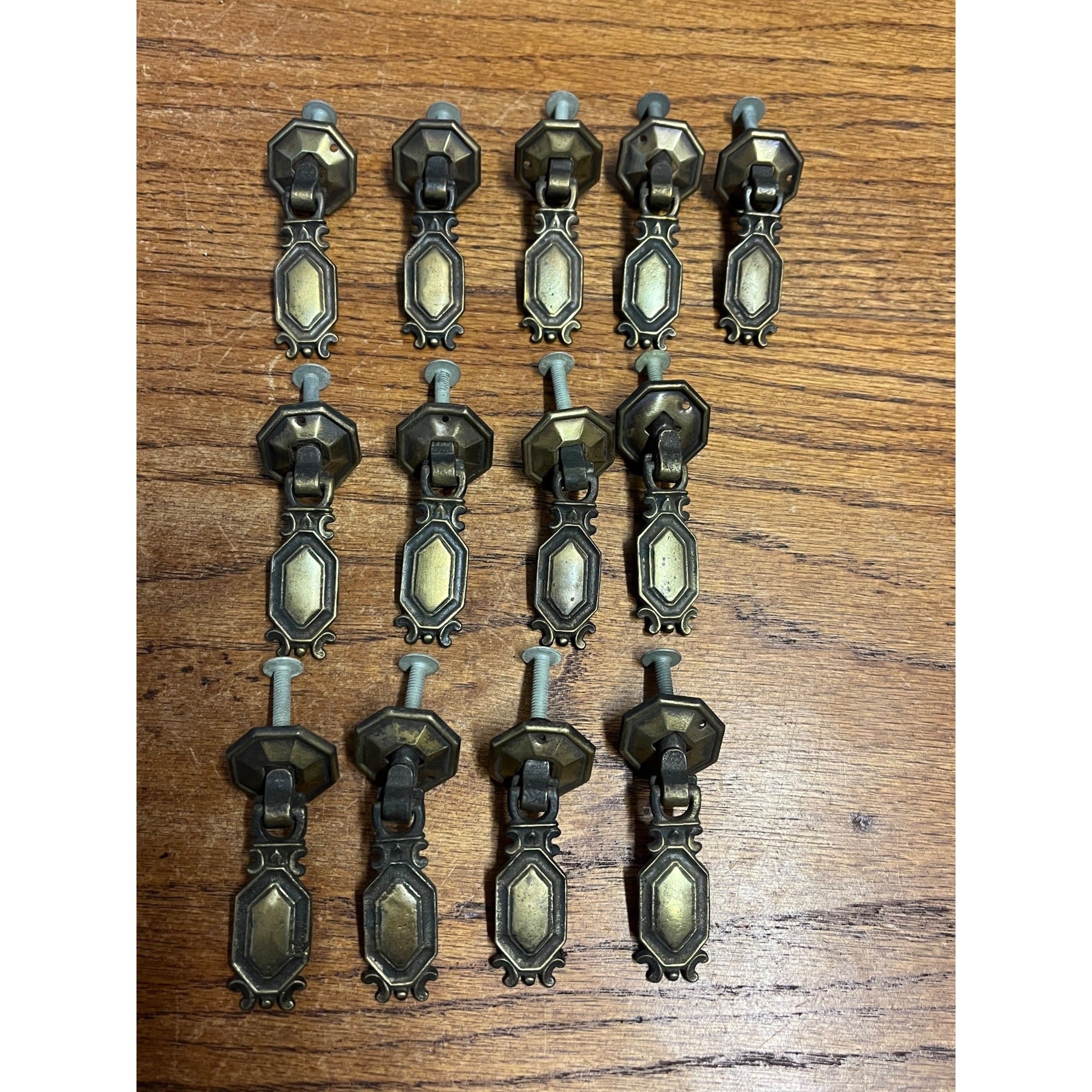 13 Vintage Art Deco Waterfall Dresser Drawer Pulls Brass Furniture Hardware