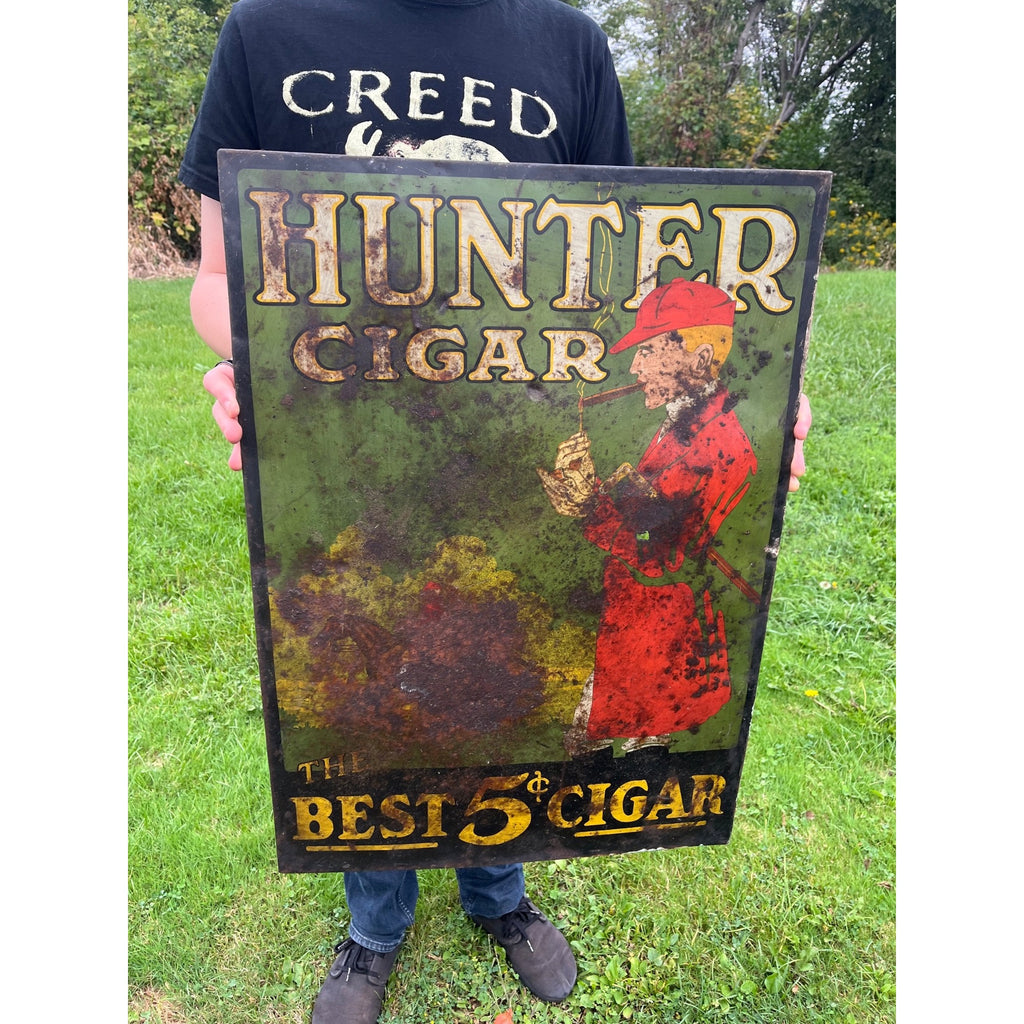 Antique 1930s Hunter Cigar Tin Advertising Sign 27" x 20"