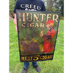 Antique 1930s Hunter Cigar Tin Advertising Sign 27" x 20"