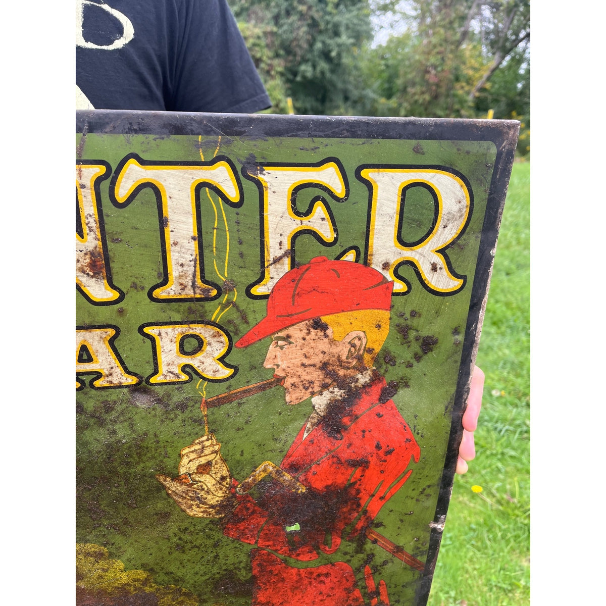 Antique 1930s Hunter Cigar Tin Advertising Sign 27" x 20"