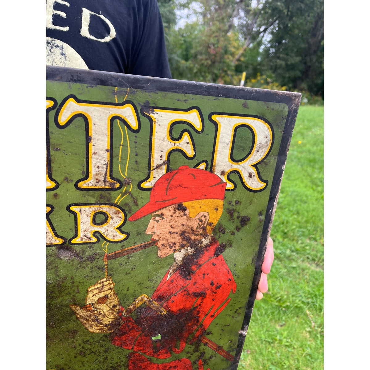 Antique 1930s Hunter Cigar Tin Advertising Sign 27" x 20"