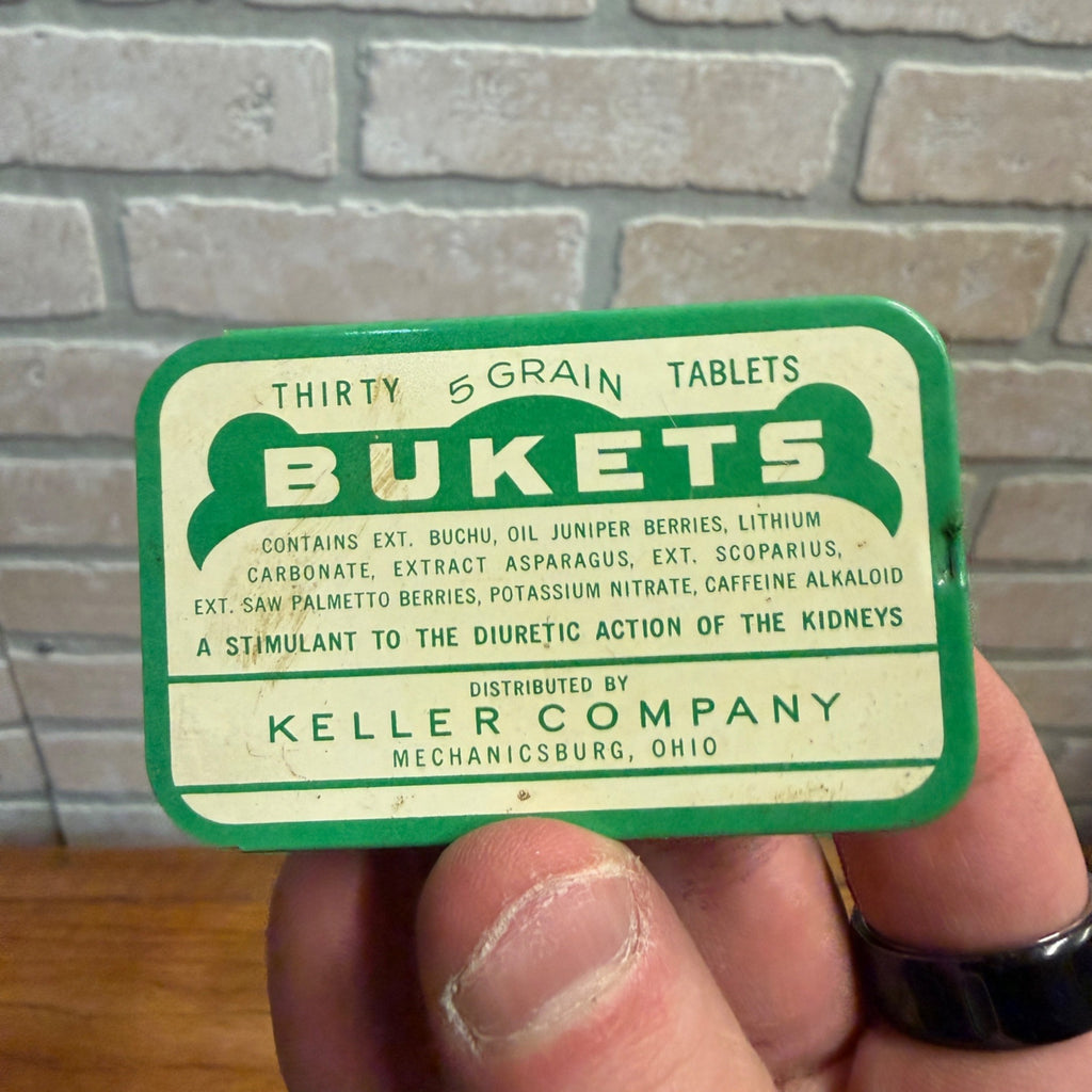 Antique Vintage Advertising Tin Box Medical Medicine Bukets Keller Ohio