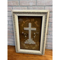 Antique 1892 German Mourning Memorial Cross Beadwork Framed Victorian Folk Art