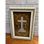 Antique 1892 German Mourning Memorial Cross Beadwork Framed Victorian Folk Art