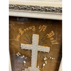 Antique 1892 German Mourning Memorial Cross Beadwork Framed Victorian Folk Art