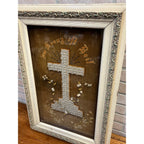 Antique 1892 German Mourning Memorial Cross Beadwork Framed Victorian Folk Art