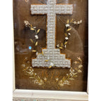 Antique 1892 German Mourning Memorial Cross Beadwork Framed Victorian Folk Art