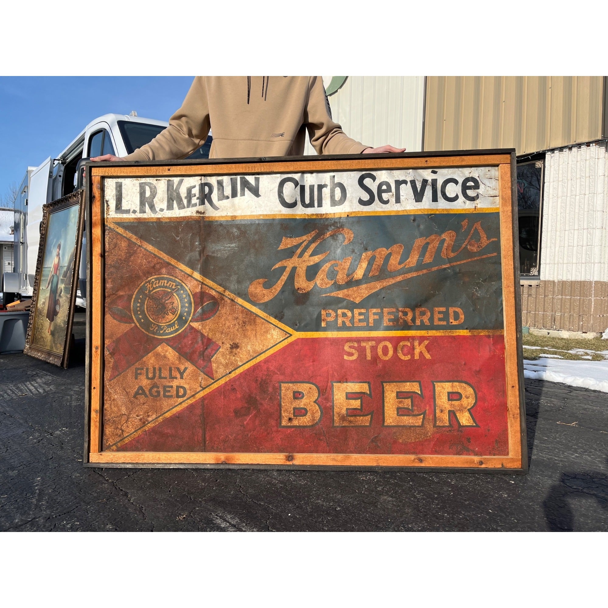 RARE Vintage c1939 Hamm's Preferred Stock Beer LARGE Tin Metal Sign Rudd, Iowa