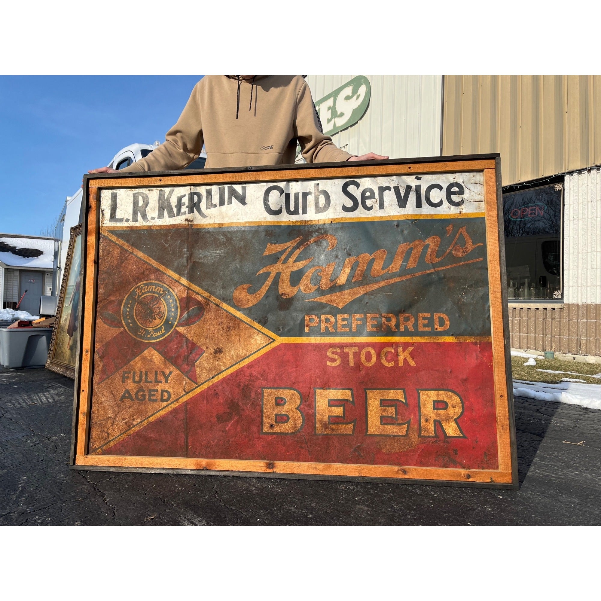 RARE Vintage c1939 Hamm's Preferred Stock Beer LARGE Tin Metal Sign Rudd, Iowa