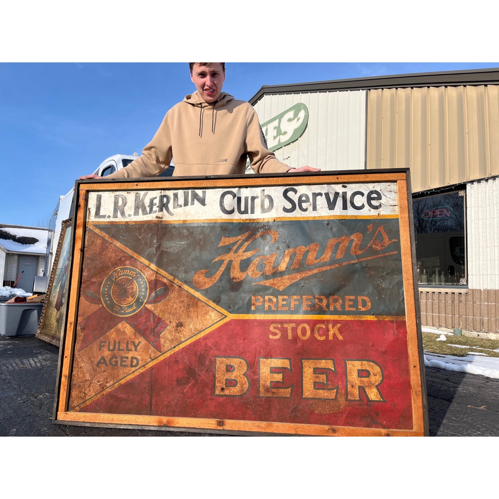 RARE Vintage c1939 Hamm's Preferred Stock Beer LARGE Tin Metal Sign Rudd, Iowa