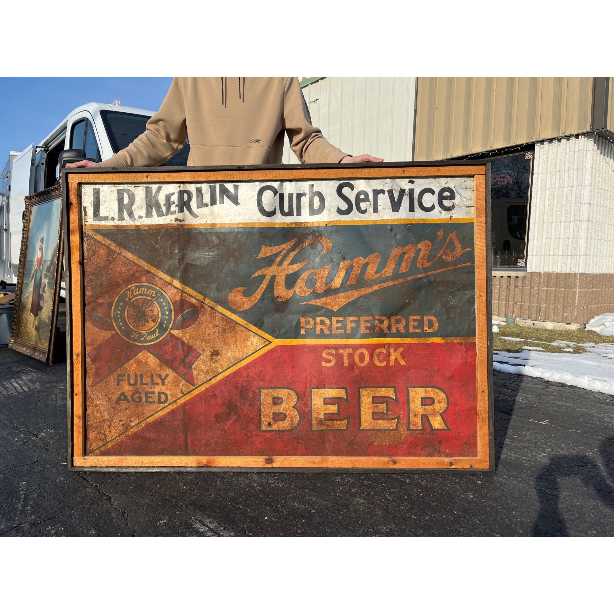 RARE Vintage c1939 Hamm's Preferred Stock Beer LARGE Tin Metal Sign Rudd, Iowa