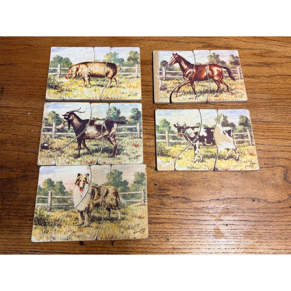 Primitive 1900s Farm Animals Puzzles Goat Horse Dog Cow Pig Ruth Glady Dudley